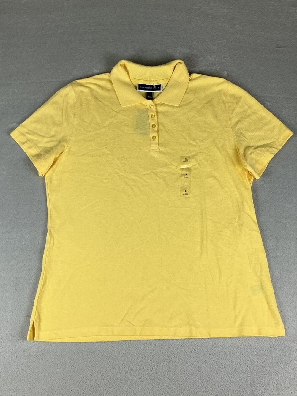 NWT Karen Scott Women's Yellow Polo Shirt Size Large Short Sleeve 1/4 Button